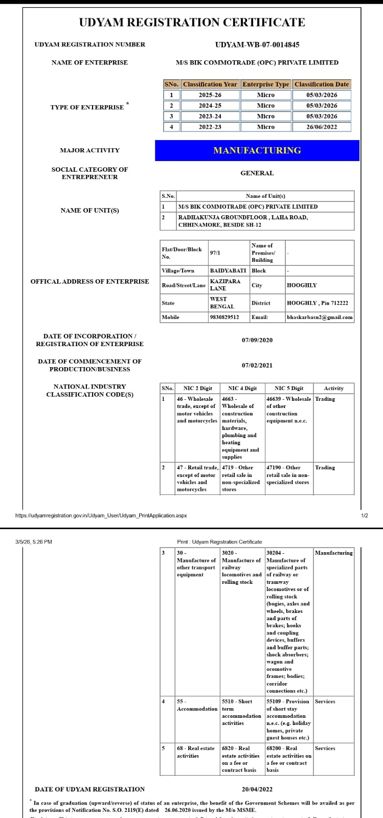 UDYAM certificate